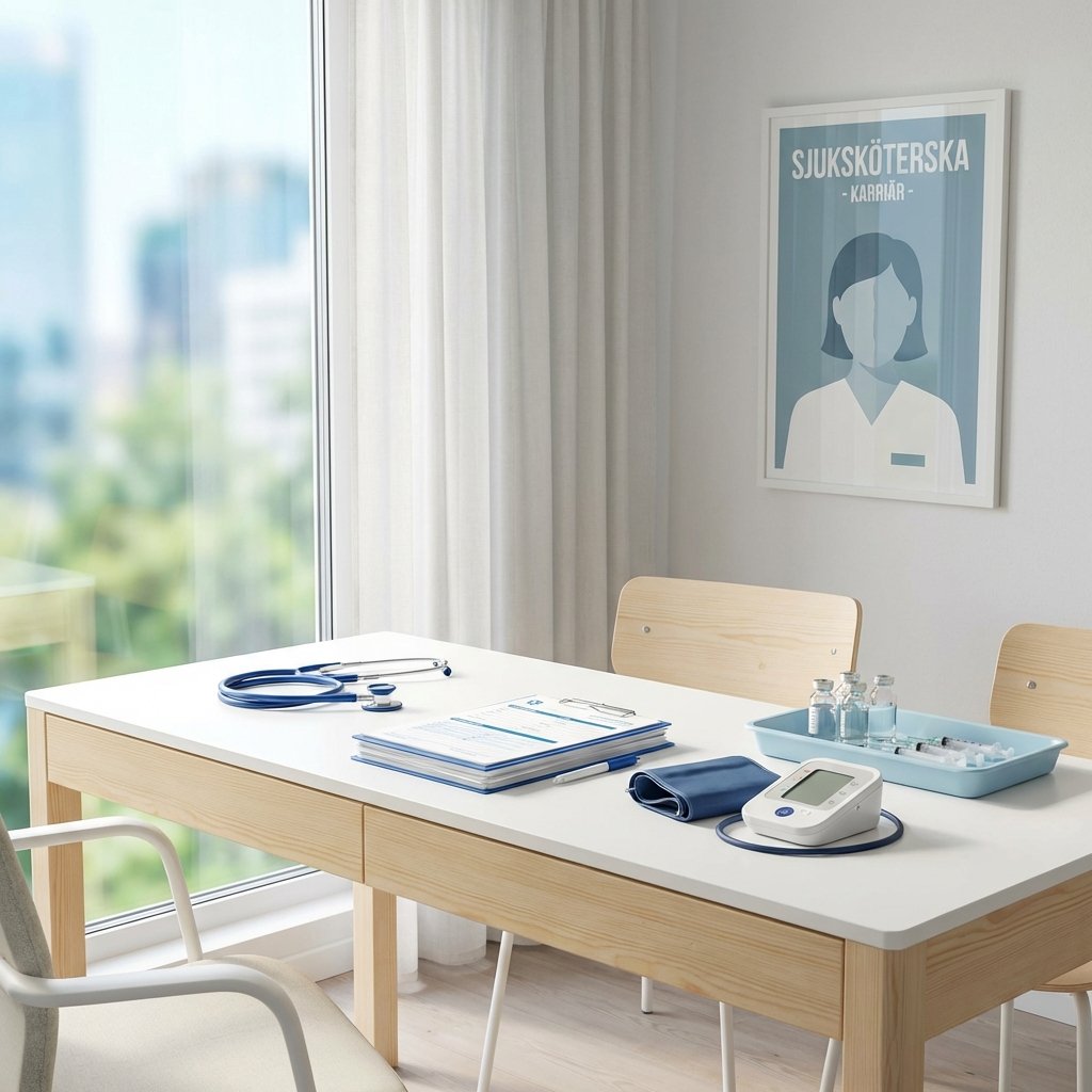 Sjuksköterska arbetsplats med medicinsk utrustning